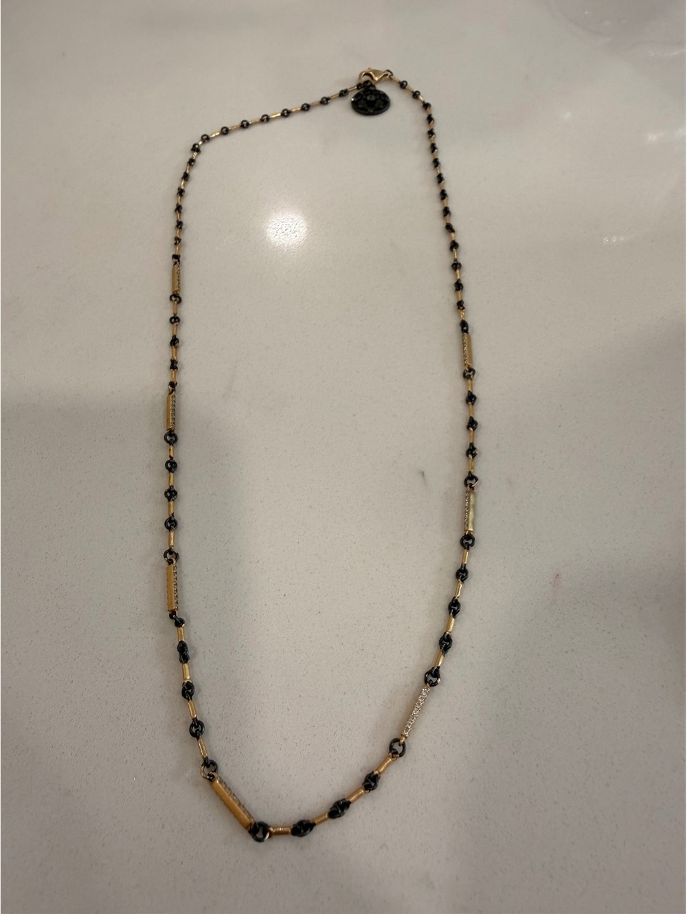 Freida Rothman Two-Tone Chain Necklace with Black and Gold Accents